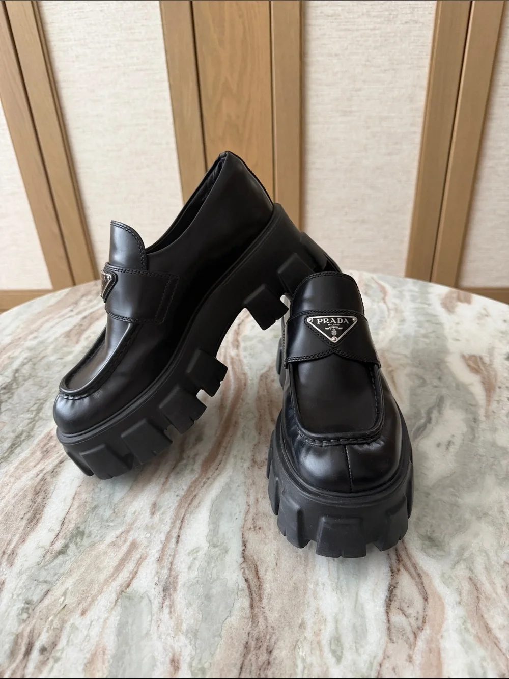 Prada Women’s Brushed Leather Monolith Loafers